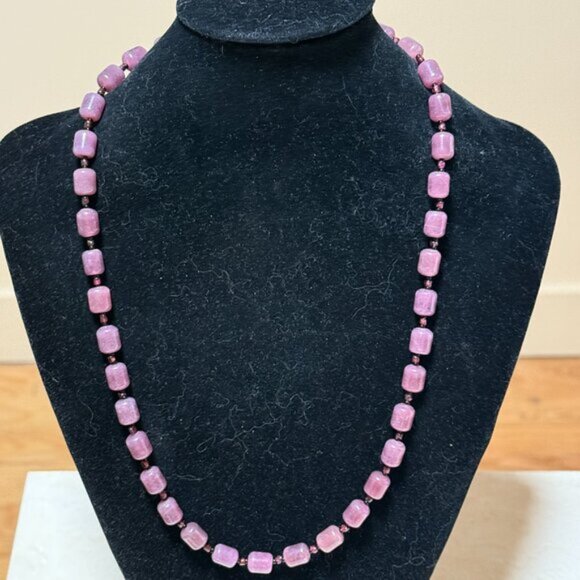 Purple Chalcedony Garnet Matinee Necklace, Genuine Gemstone Beaded Necklace - Picture 3 of 15
